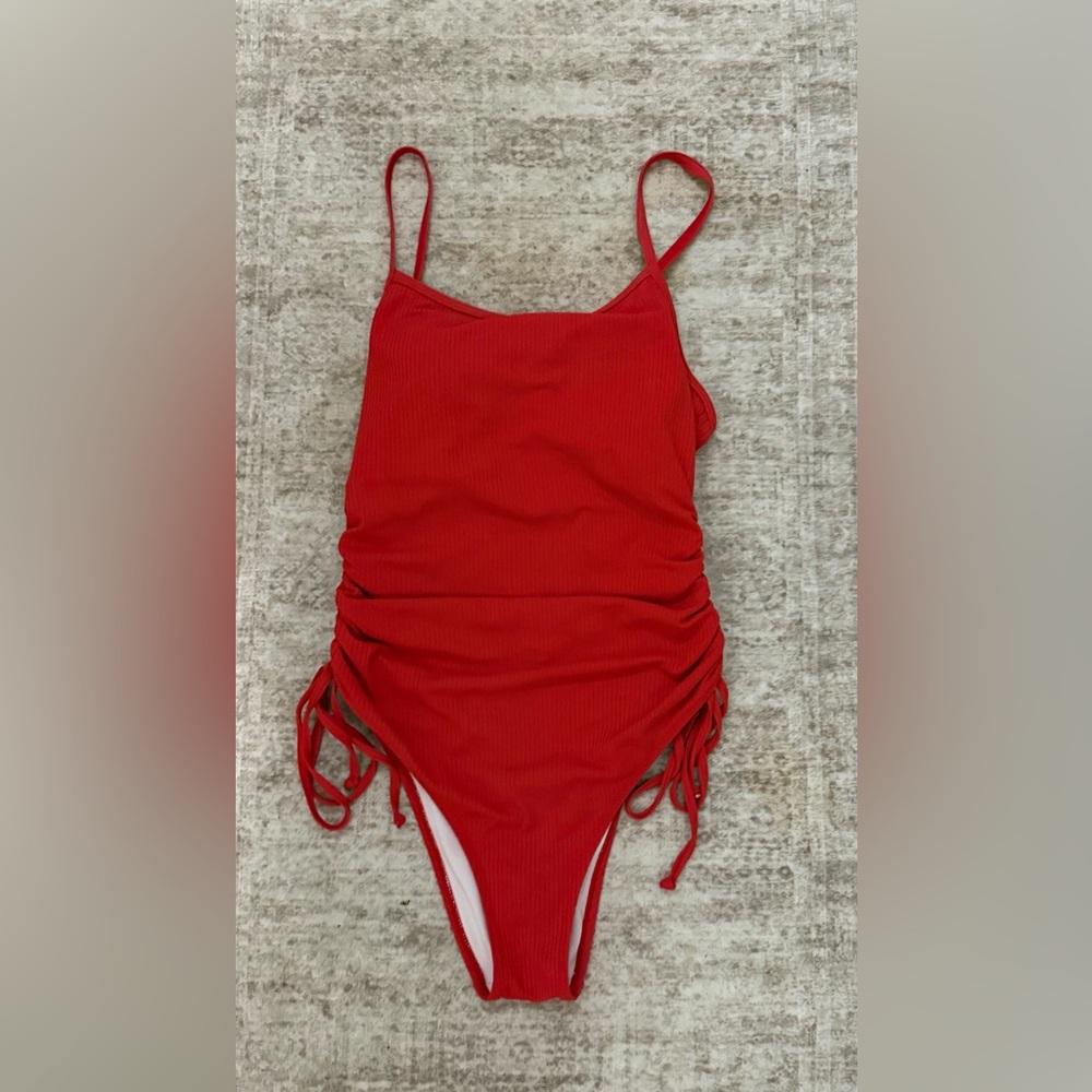 Red Ruched One-Piece Swimsuit